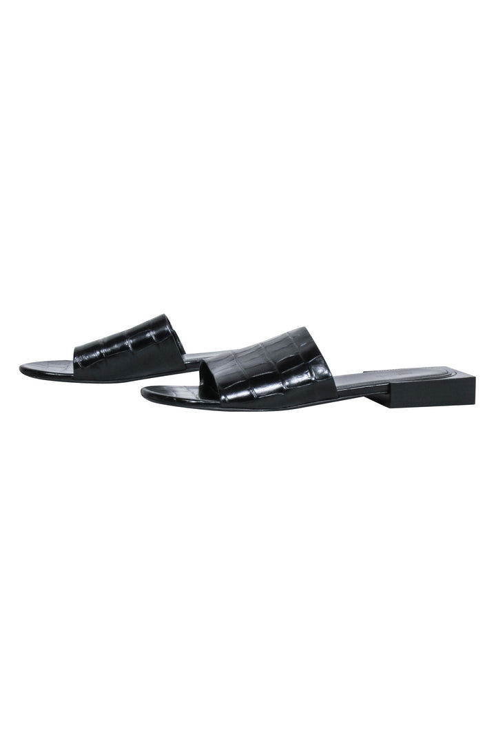 Top Quality Balenciaga - Black Croc Embossed Slide Sandals Sz 7.5