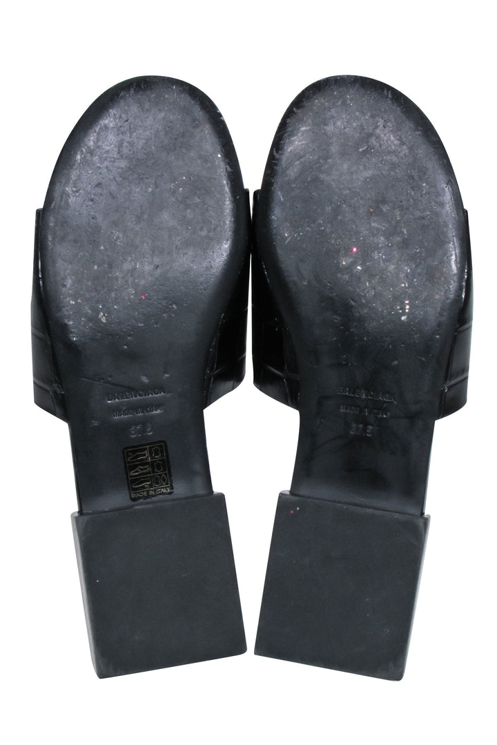 Top Quality Balenciaga - Black Croc Embossed Slide Sandals Sz 7.5