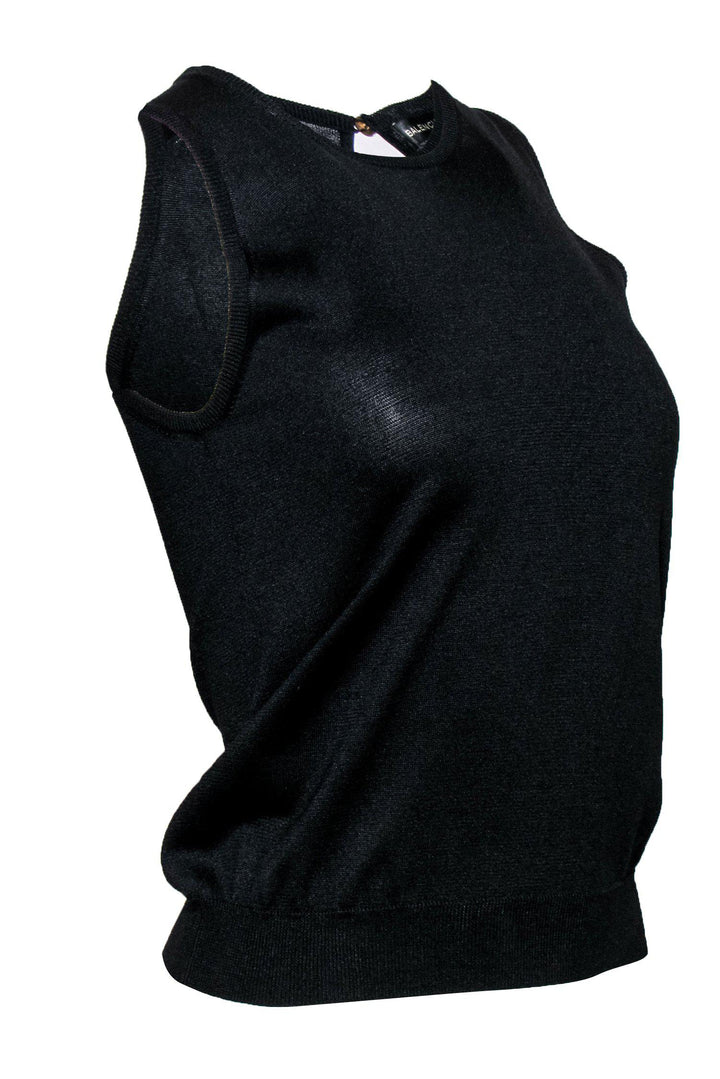 Top Quality Balenciaga - Black Knit Silk Sleeveless Tank Sz 6