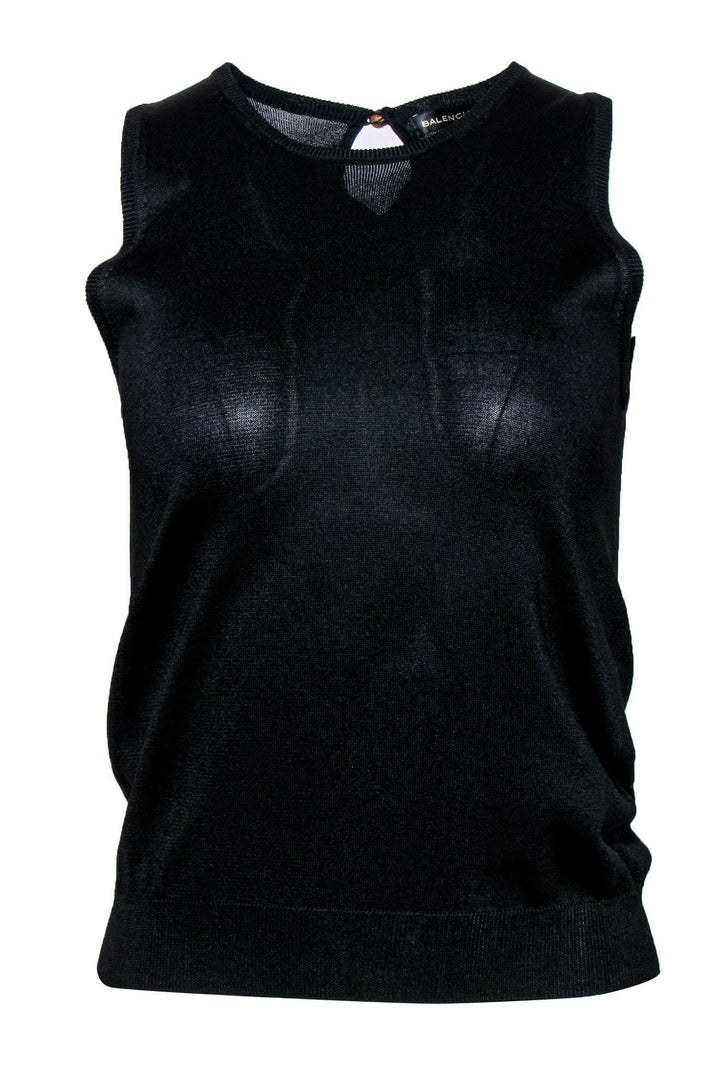 Top Quality Balenciaga - Black Knit Silk Sleeveless Tank Sz 6