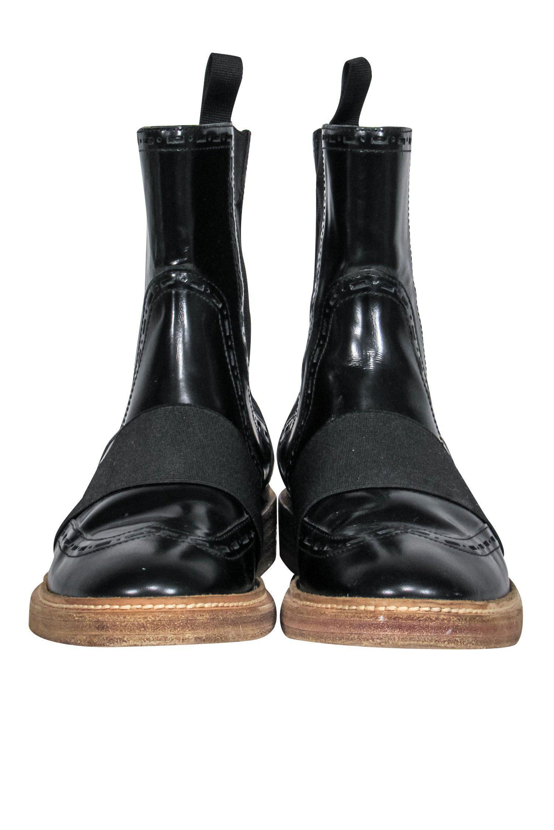 Top Quality Balenciaga - Black Leather Chelsea Booties w/ Elastic Strap Sz 7