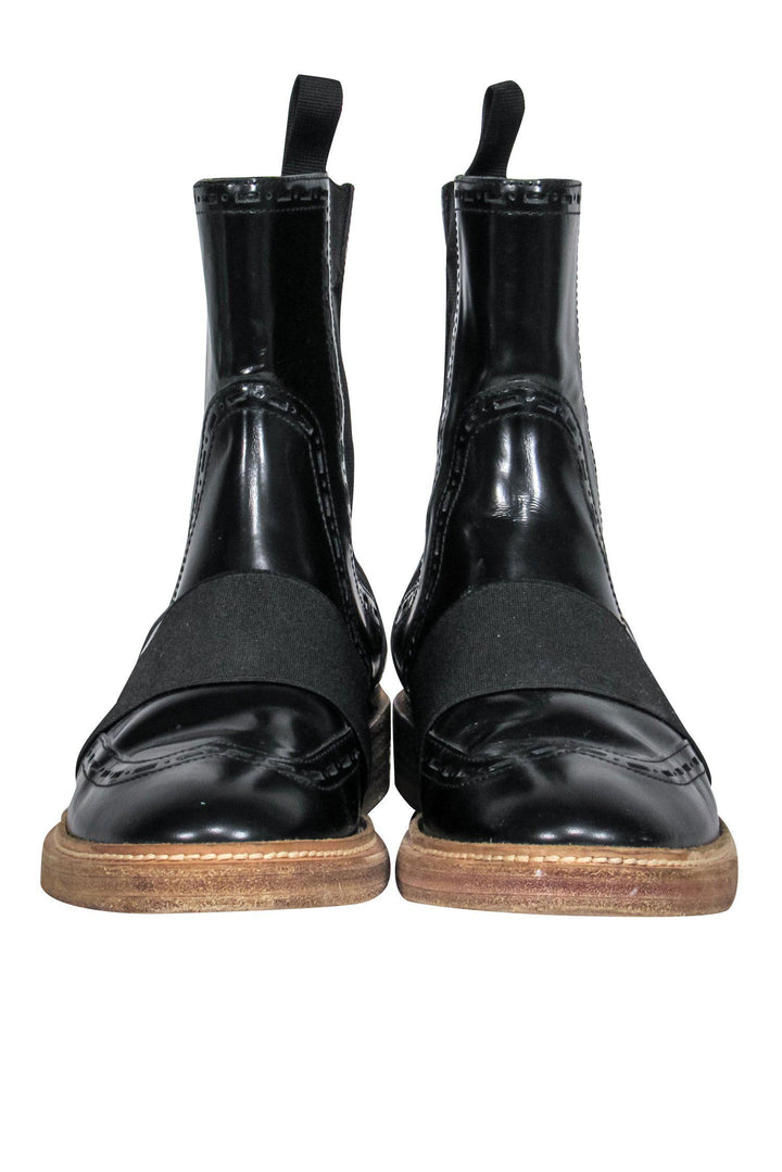 Top Quality Balenciaga - Black Leather Chelsea Booties w/ Elastic Strap Sz 7