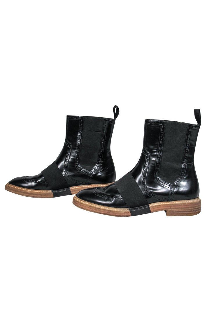 Top Quality Balenciaga - Black Leather Chelsea Booties w/ Elastic Strap Sz 7
