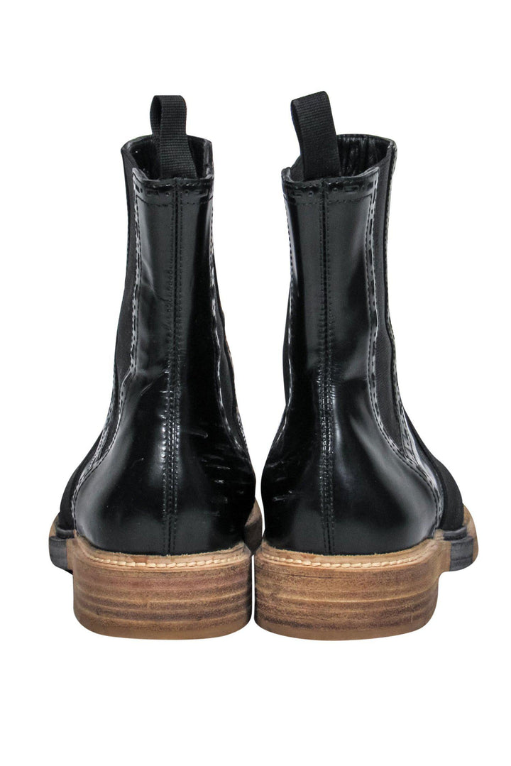 Top Quality Balenciaga - Black Leather Chelsea Booties w/ Elastic Strap Sz 7
