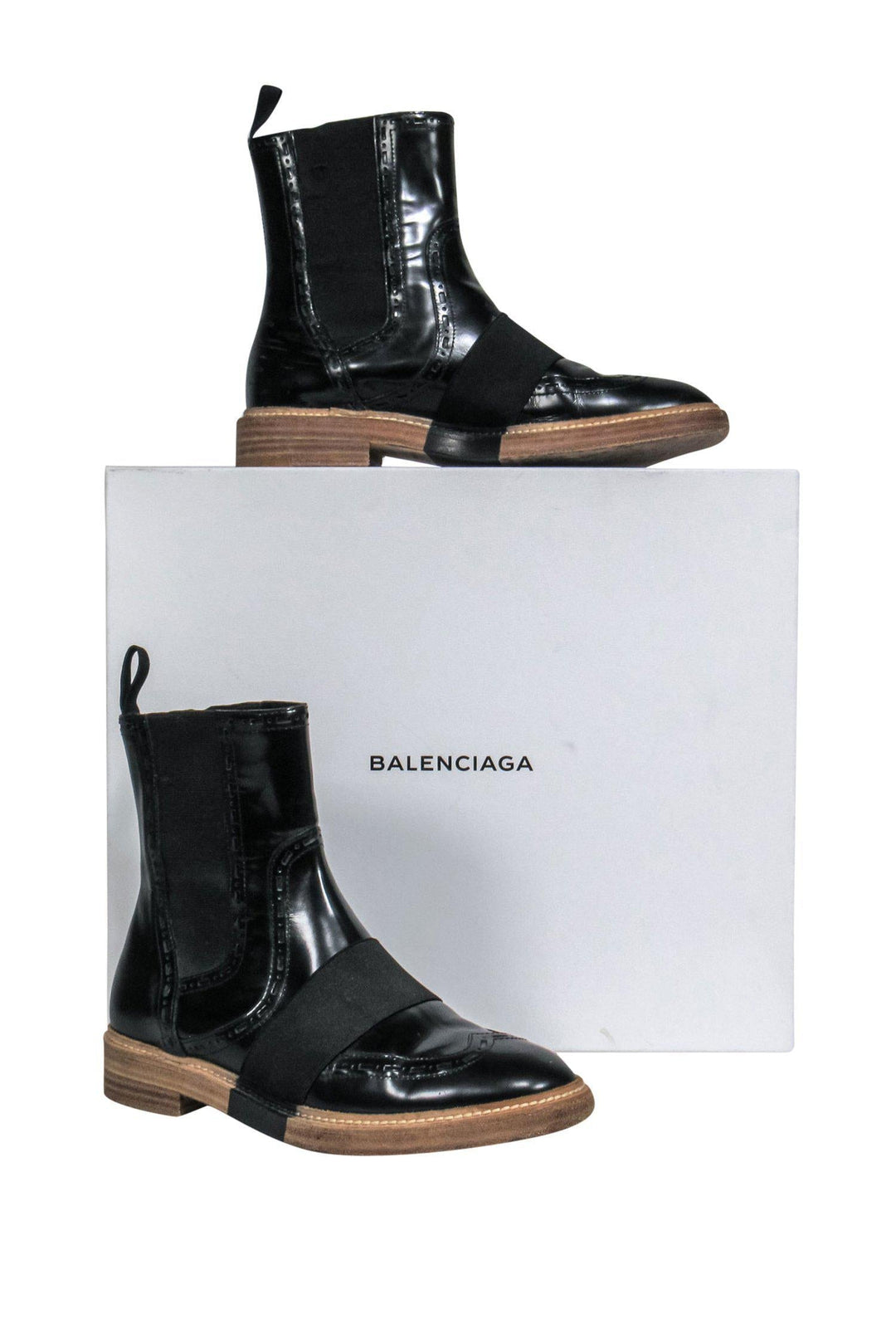Top Quality Balenciaga - Black Leather Chelsea Booties w/ Elastic Strap Sz 7