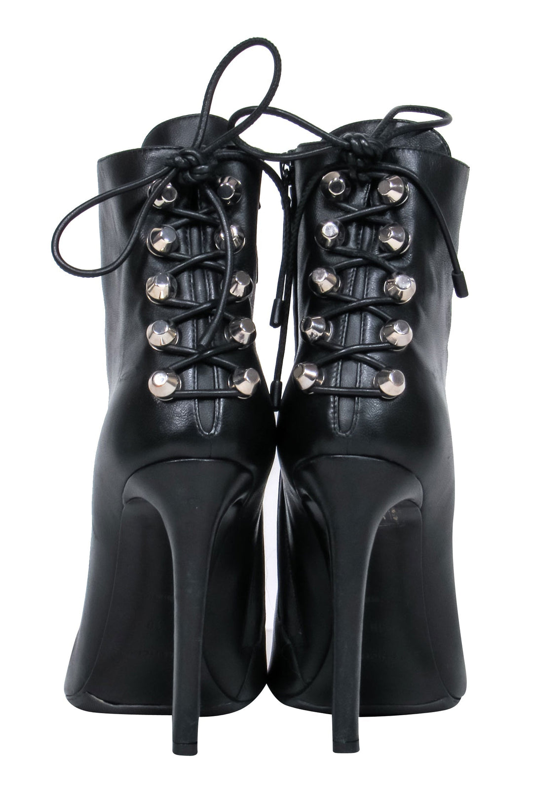 Top Quality Balenciaga – Black Leather Pointy Toe Booties w/ Lace Up Back Sz 7.5