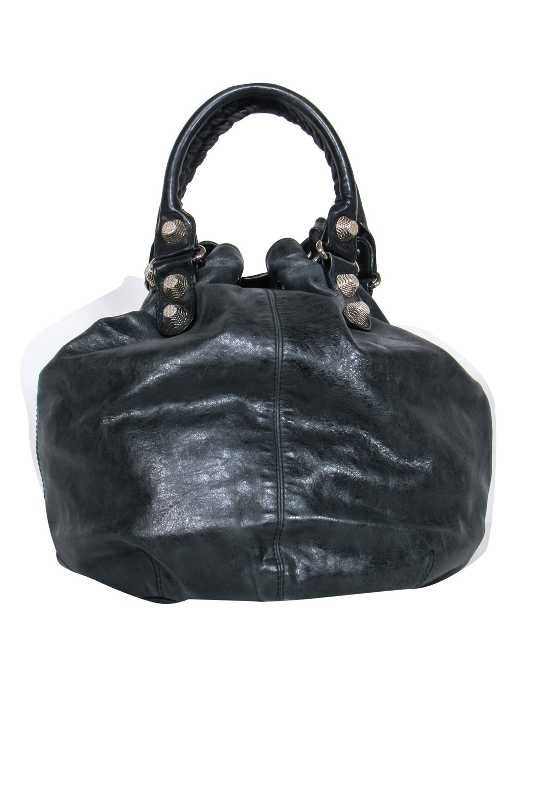 Top Quality Balenciaga - Black Leather Studded Motorcross Pompon Bucket Bag