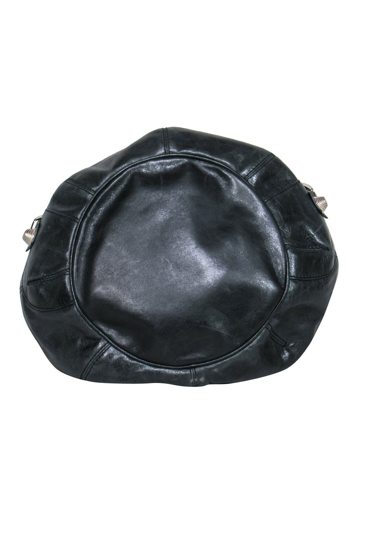 Top Quality Balenciaga - Black Leather Studded Motorcross Pompon Bucket Bag