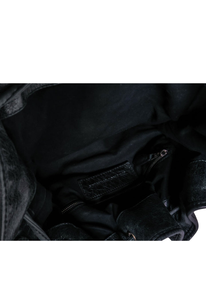 Top Quality Balenciaga - Black Leather Studded Motorcross Pompon Bucket Bag