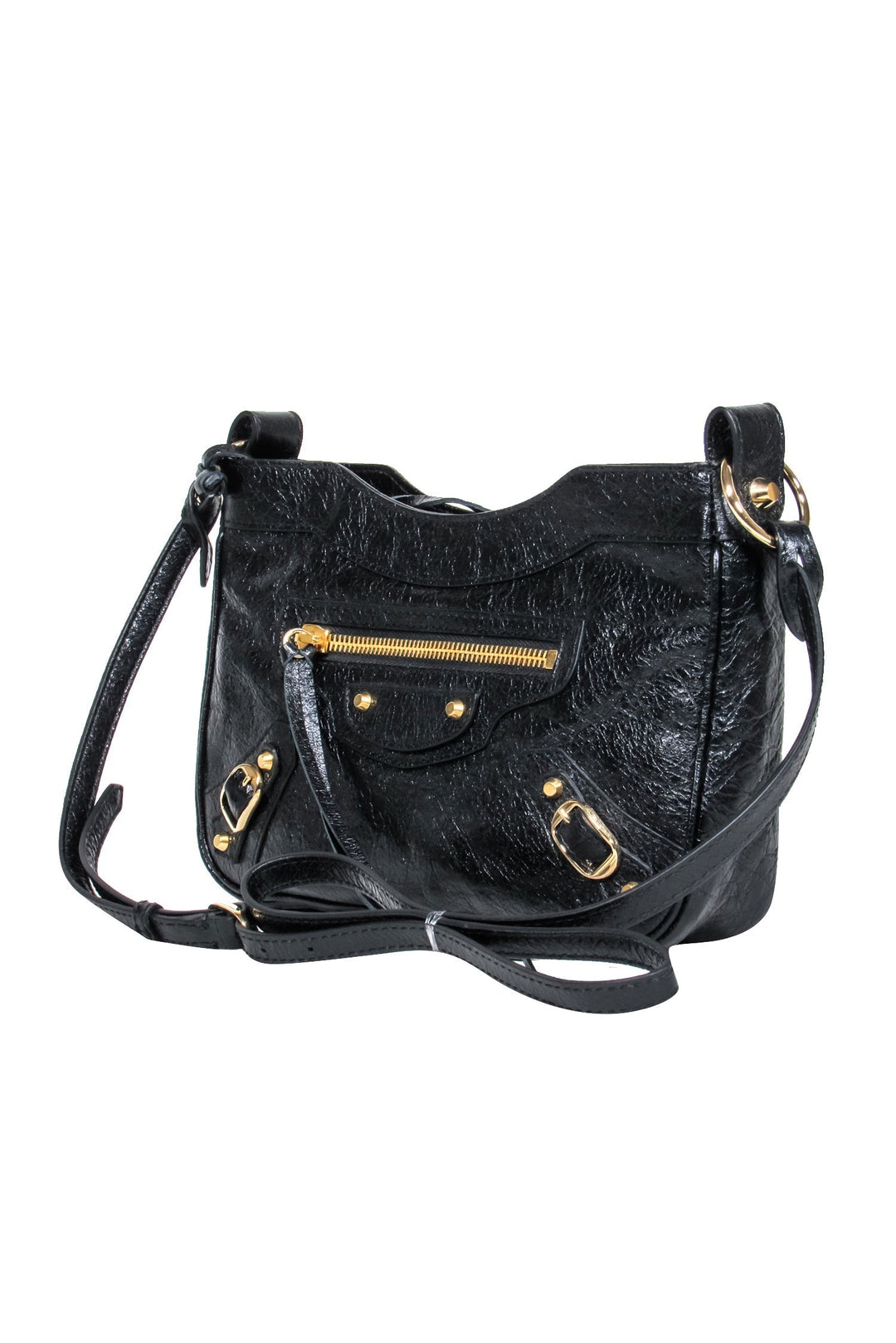 balenciaga - Black Leather Textured Crossbody w/ Gold Hardware