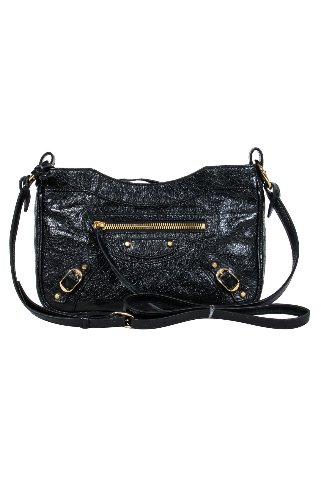 balenciaga - Black Leather Textured Crossbody w/ Gold Hardware