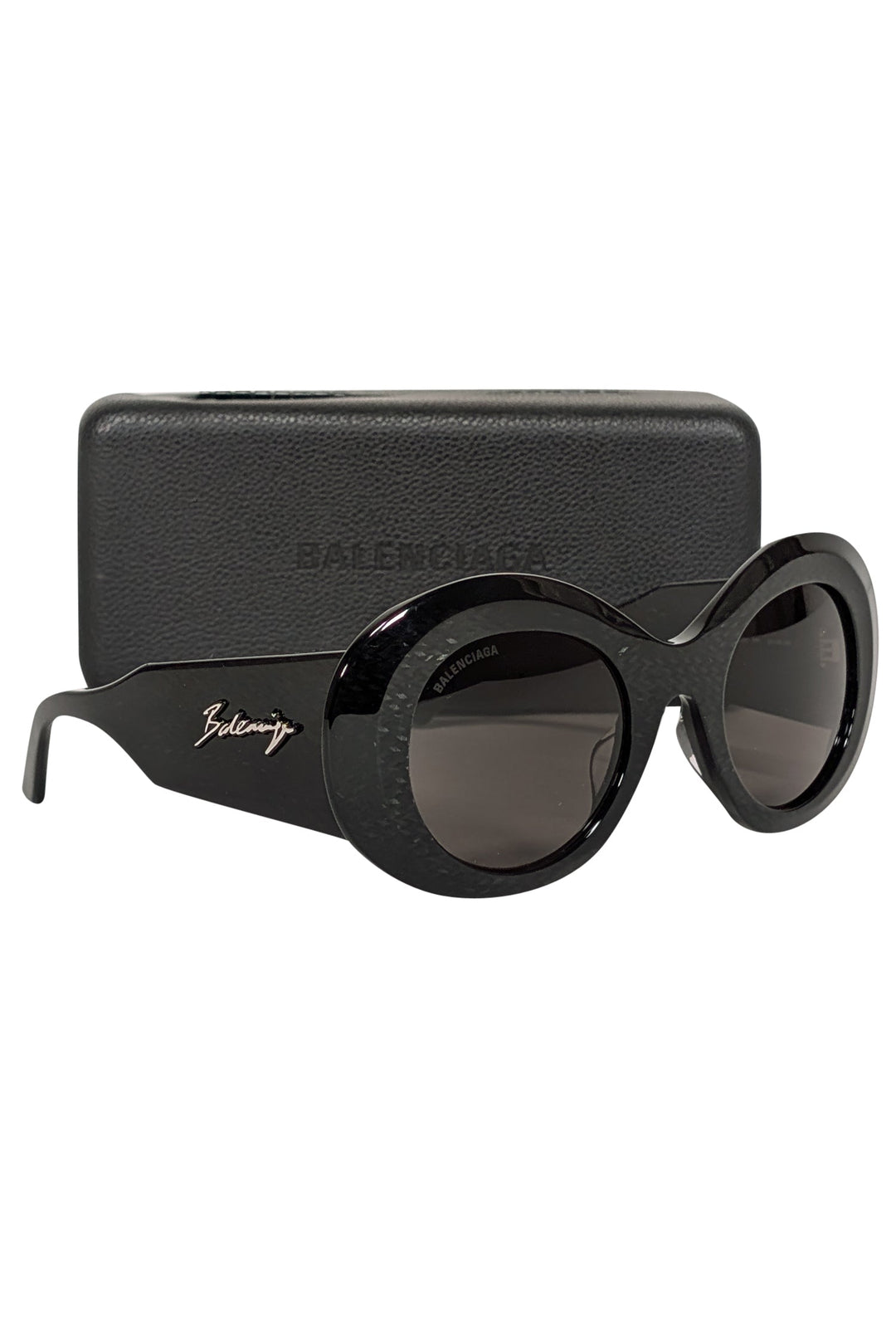 Top Quality Balenciaga - Black Print Large Round Sunglasses