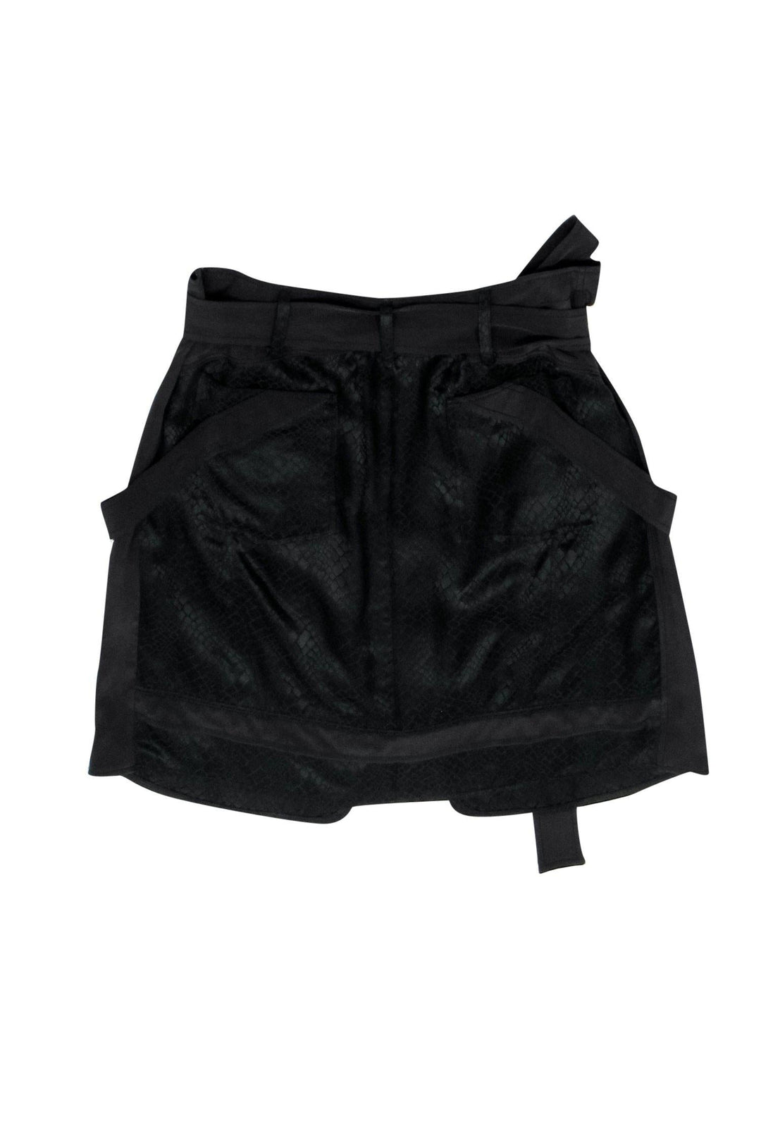 Top Quality Balenciaga - Black Reptile Embossed Belted Silk Miniskirt Sz 2