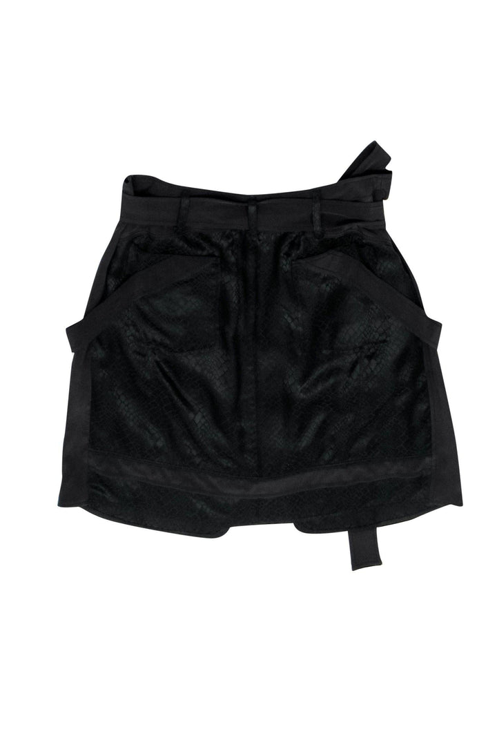 Top Quality Balenciaga - Black Reptile Embossed Belted Silk Miniskirt Sz 2