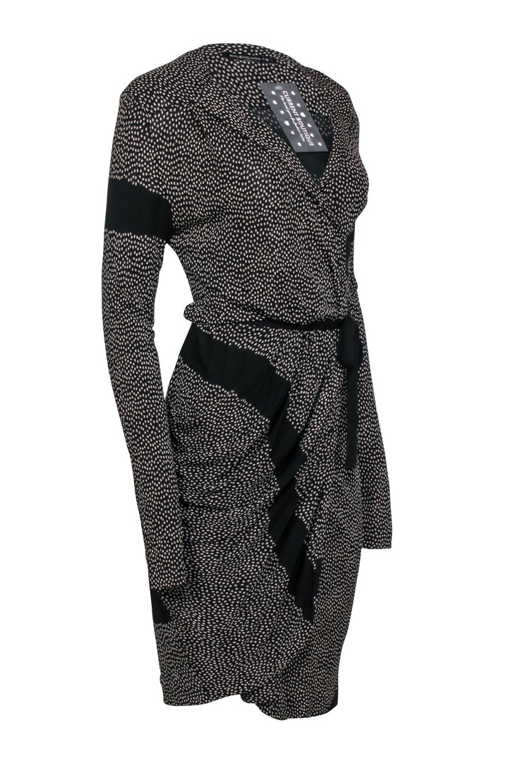 Top Quality Balenciaga - Black & Tan Polka Dot Wrap Dress Sz 6