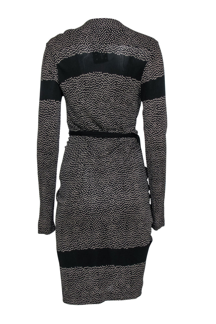 Top Quality Balenciaga - Black & Tan Polka Dot Wrap Dress Sz 6
