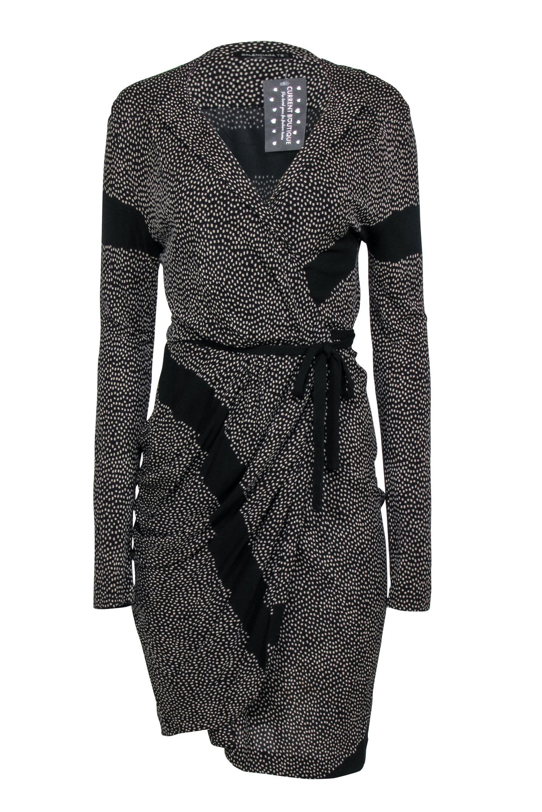 Top Quality Balenciaga - Black & Tan Polka Dot Wrap Dress Sz 6