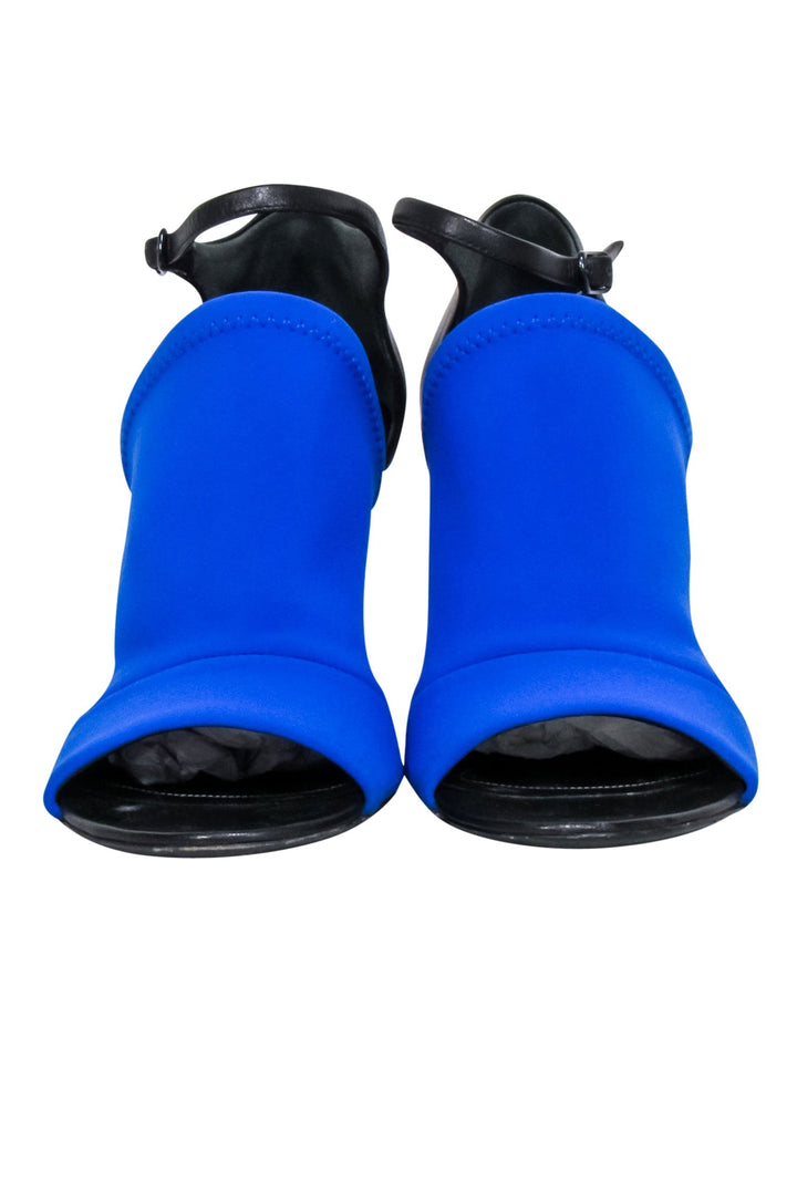 Top Quality Balenciaga - Blue Scuba Knit Upper Open Toe Pumps Sz 8