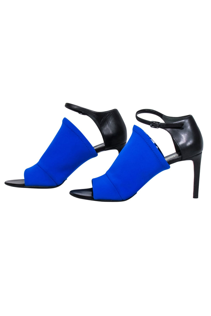 Top Quality Balenciaga - Blue Scuba Knit Upper Open Toe Pumps Sz 8