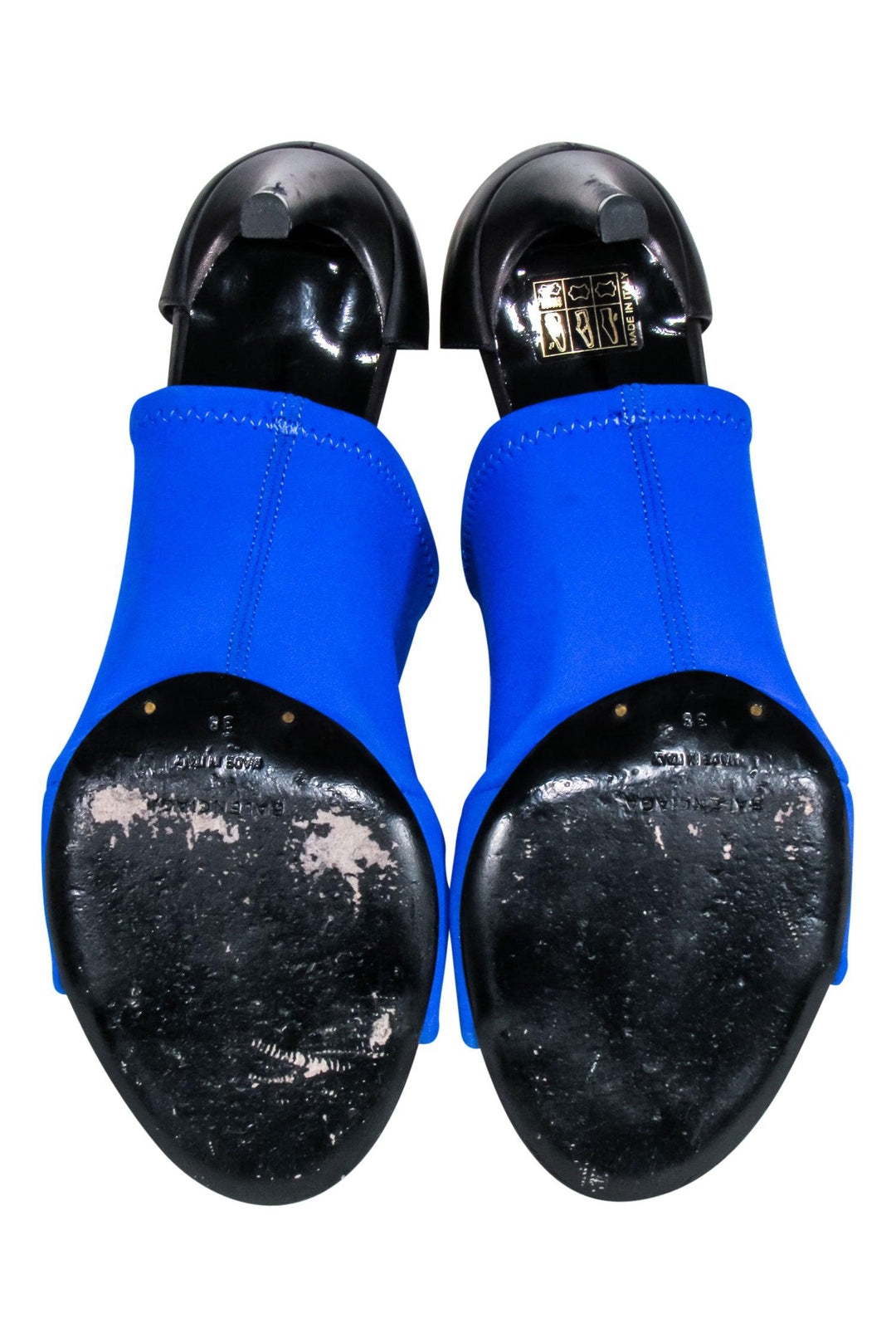 Top Quality Balenciaga - Blue Scuba Knit Upper Open Toe Pumps Sz 8