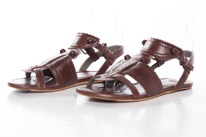 Balenciaga Brown Leather Arena Multistrap Sandals SZ 35.5