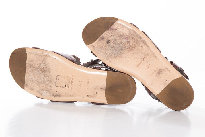 Balenciaga Brown Leather Arena Multistrap Sandals SZ 35.5