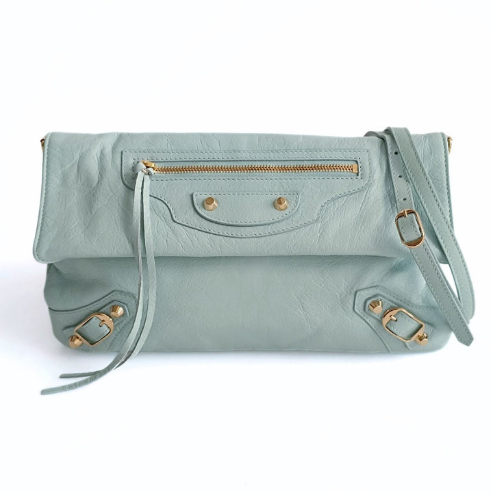 Top Quality Balenciaga Top Quality Balenciaga Top Quality Balenciaga Giant Clutch with shoulder strap in aqua green leather