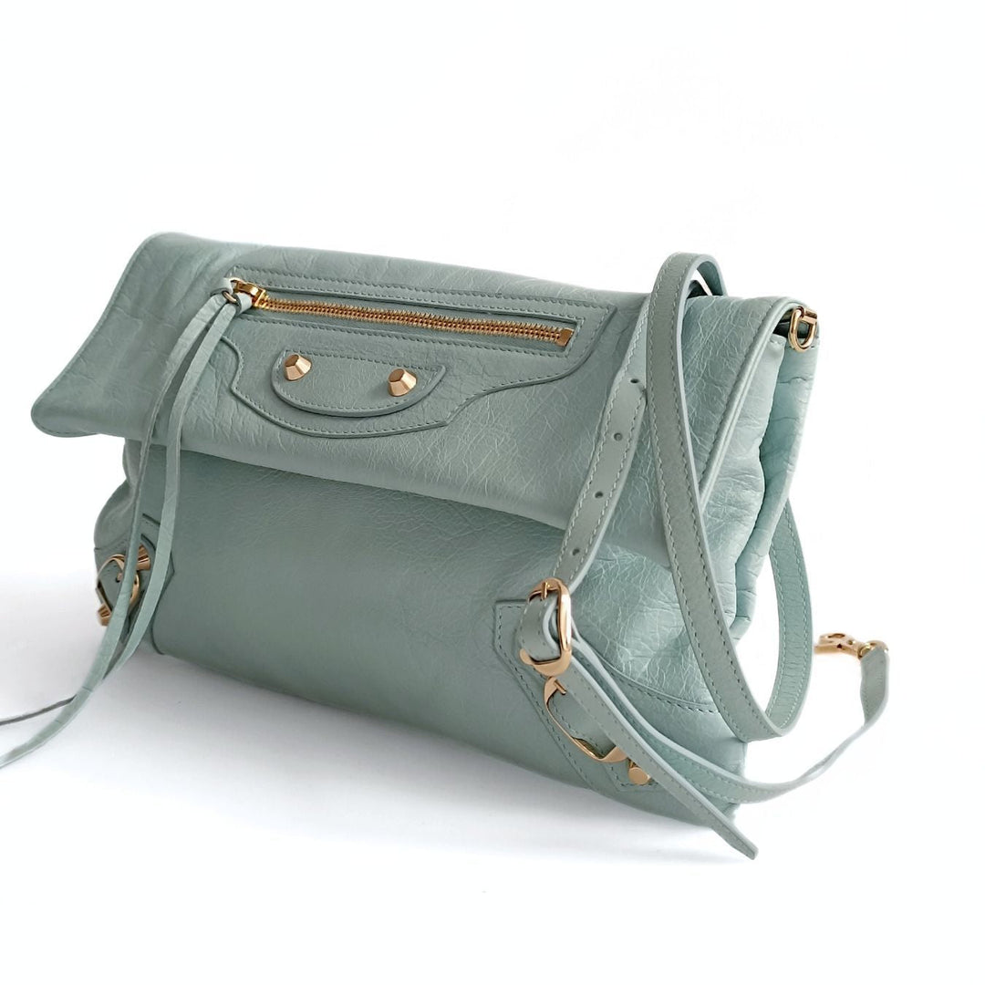 Top Quality Balenciaga Top Quality Balenciaga Top Quality Balenciaga Giant Clutch with shoulder strap in aqua green leather