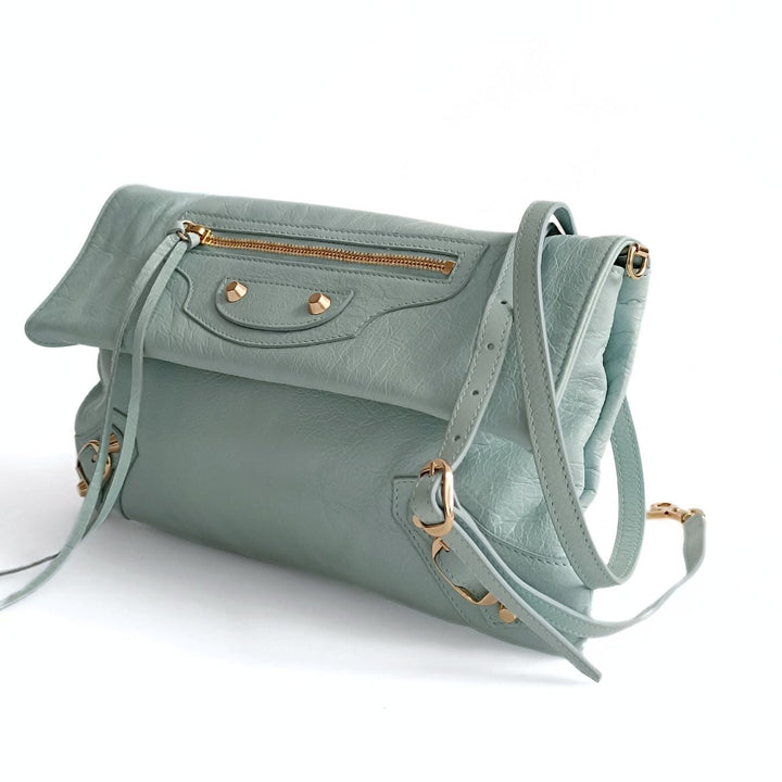 Top Quality Balenciaga Top Quality Balenciaga Top Quality Balenciaga Giant Clutch with shoulder strap in aqua green leather