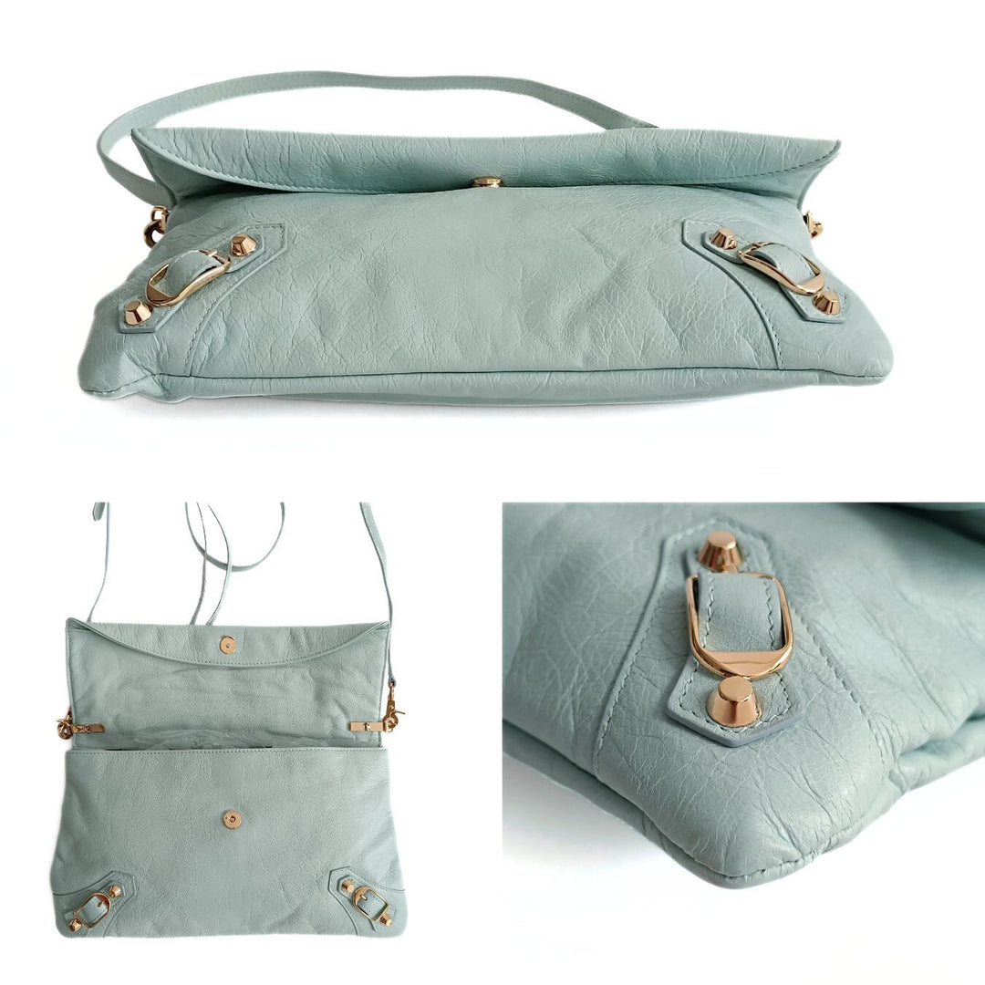 Top Quality Balenciaga Top Quality Balenciaga Top Quality Balenciaga Giant Clutch with shoulder strap in aqua green leather