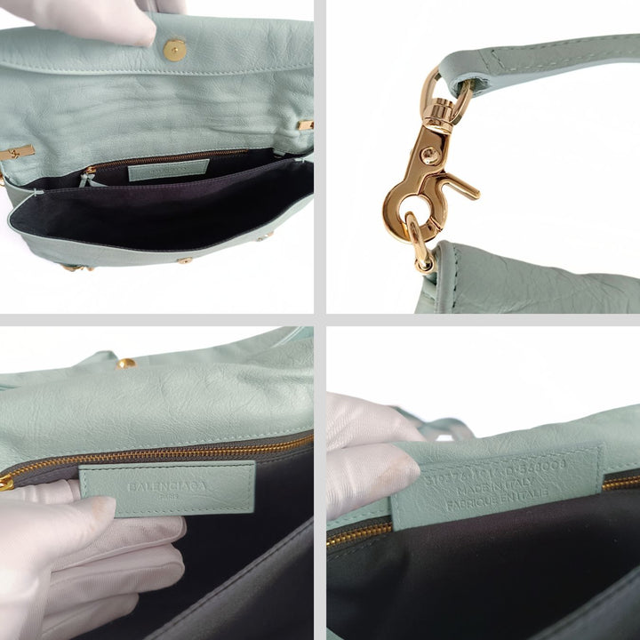 Top Quality Balenciaga Top Quality Balenciaga Top Quality Balenciaga Giant Clutch with shoulder strap in aqua green leather