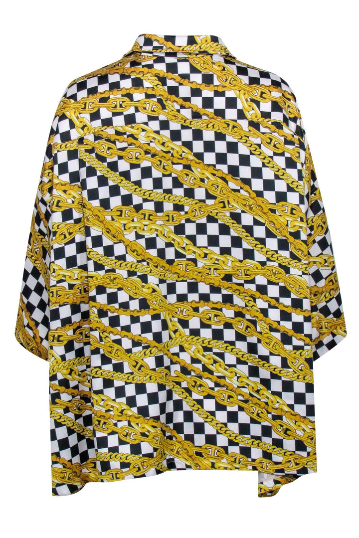 Top Quality Balenciaga - Gold, Black, & White Checkered Chain Print Top Sz 4