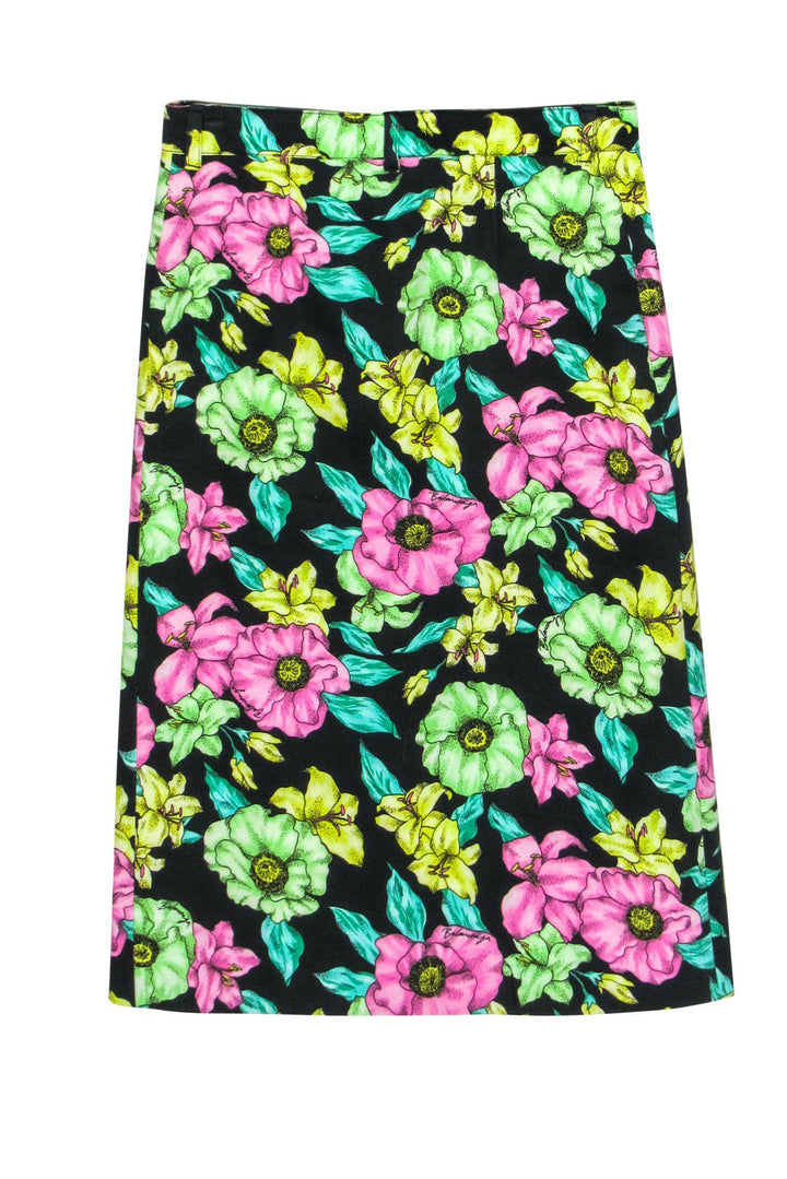 Top Quality Balenciaga - Green & Pink Printed Floral Denim Skirt Sz S