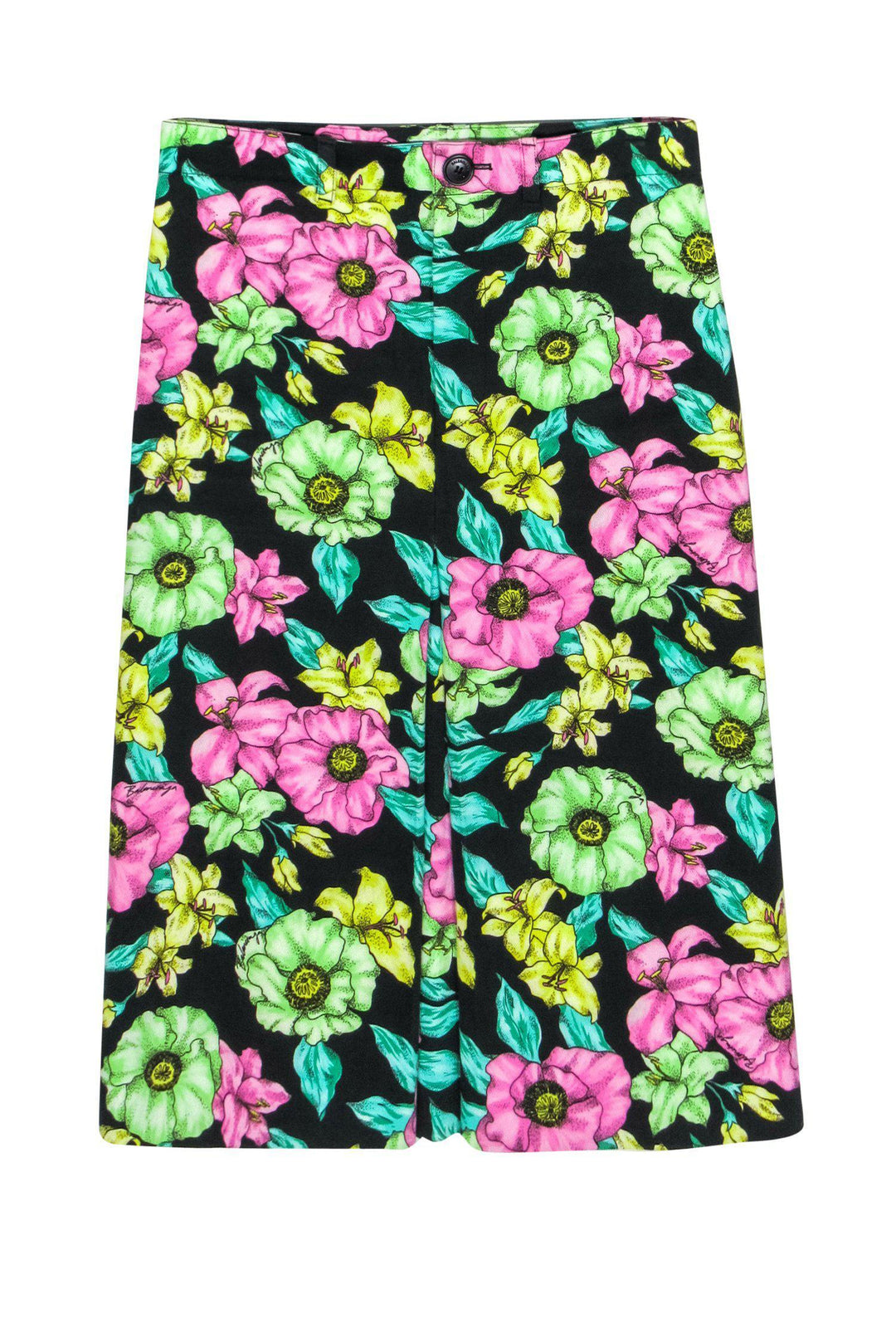 Top Quality Balenciaga - Green & Pink Printed Floral Denim Skirt Sz S
