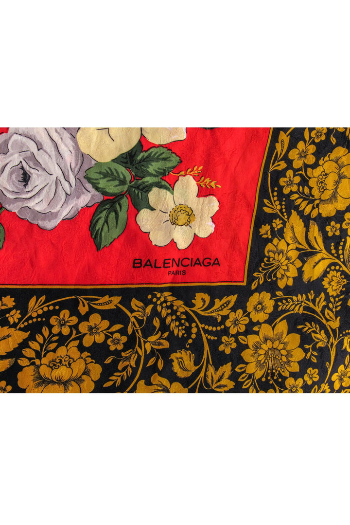 Top Quality Balenciaga - Red Floral Silk Square Scarf
