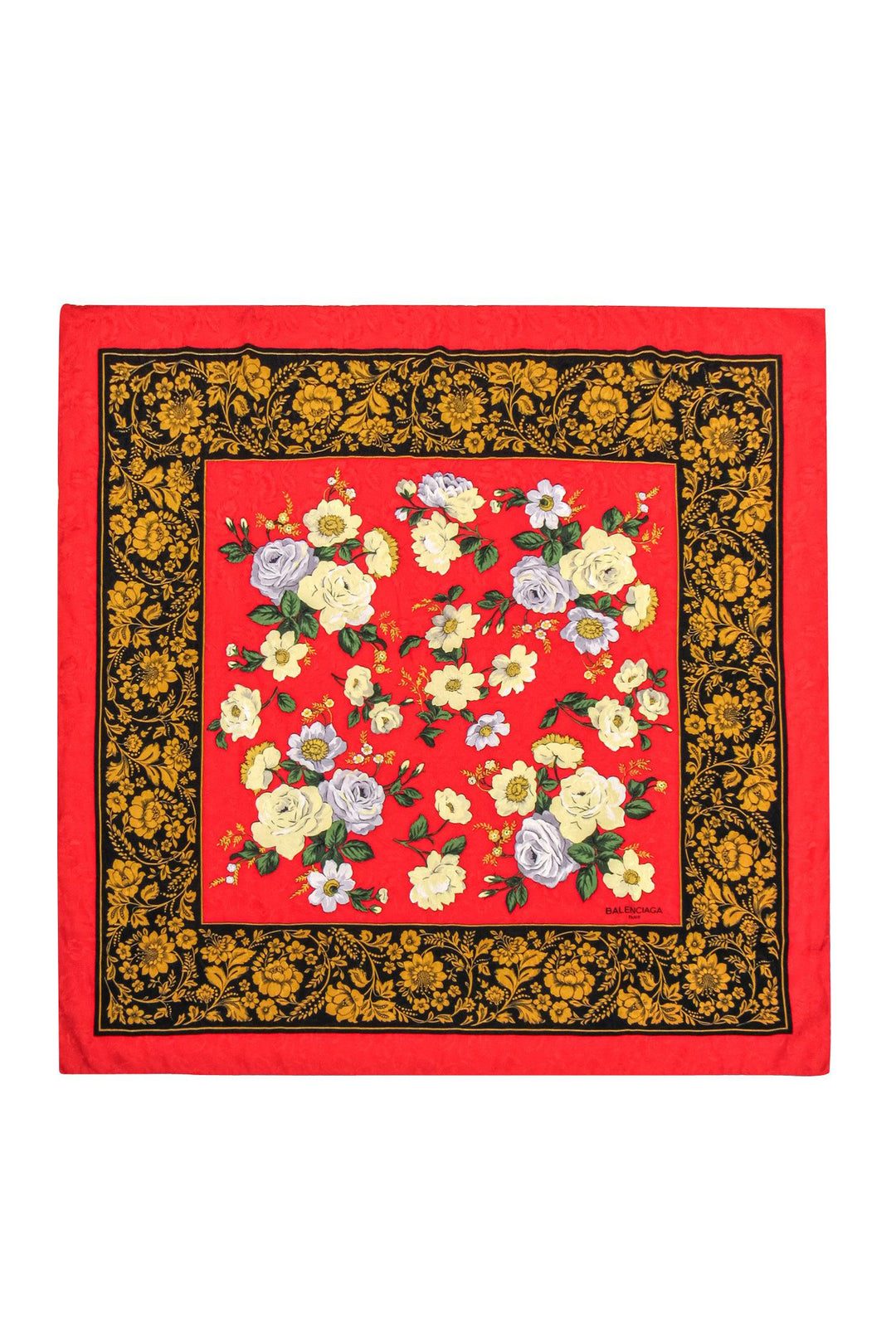 Top Quality Balenciaga - Red Floral Silk Square Scarf