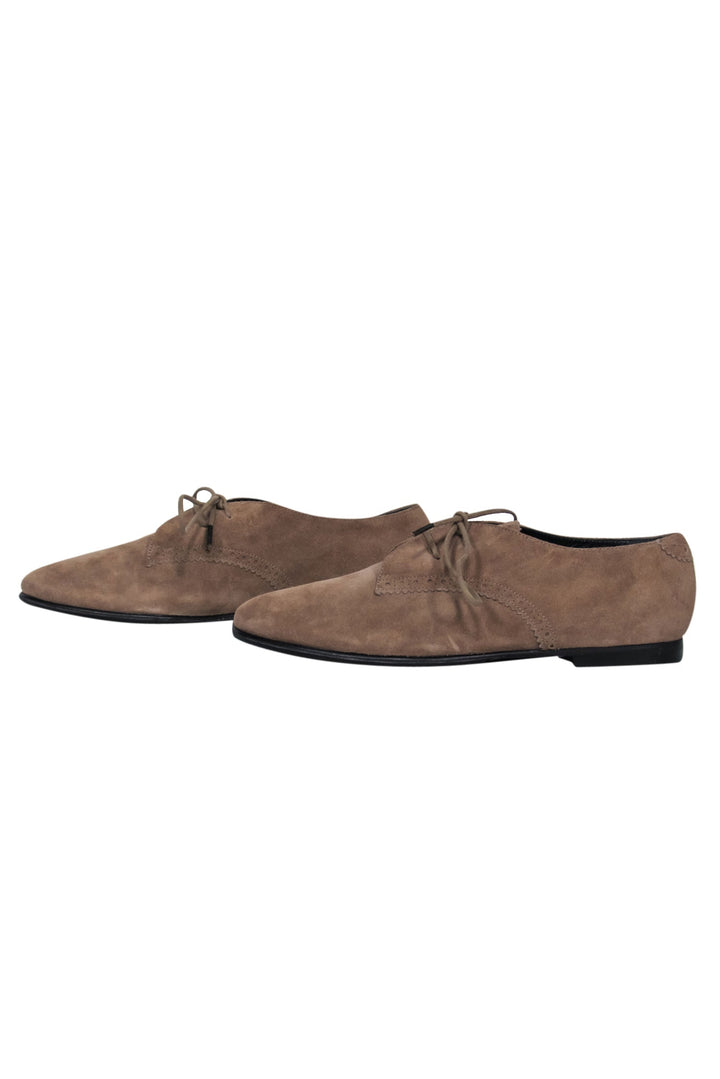 Top Quality Balenciaga - Tan Suede Lace-Up Oxford Loafers Sz 9.5