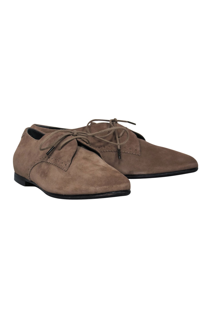 Top Quality Balenciaga - Tan Suede Lace-Up Oxford Loafers Sz 9.5
