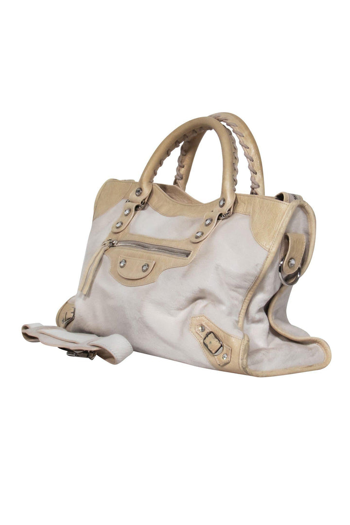 Top Quality Balenciaga - White & Cream Calf Hair Convertible Satchel