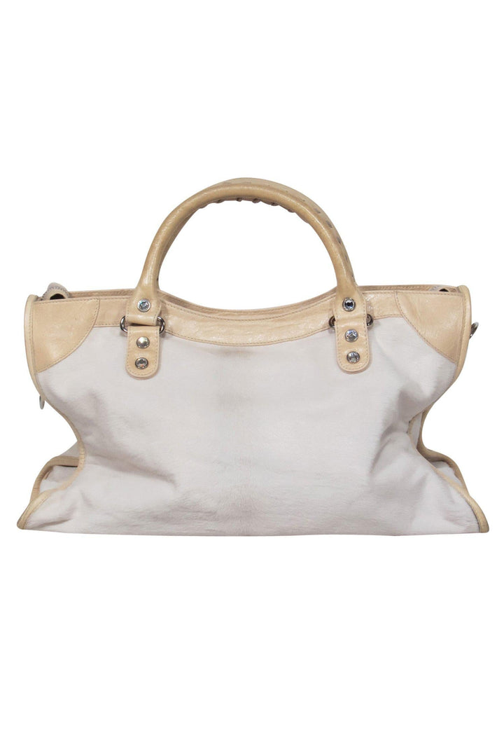 Top Quality Balenciaga - White & Cream Calf Hair Convertible Satchel