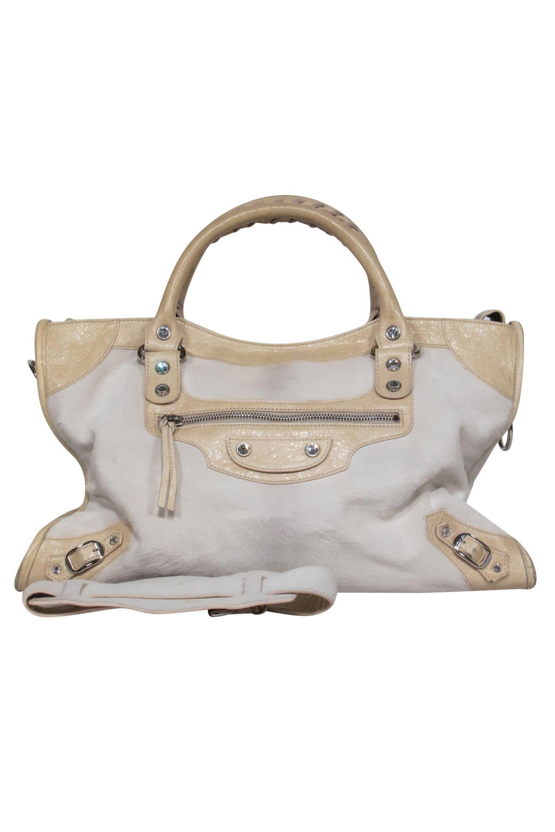 Top Quality Balenciaga - White & Cream Calf Hair Convertible Satchel