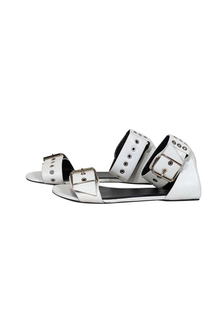 Top Quality Balenciaga - White Leather Strappy Buckle Detail Sandals Sz 10