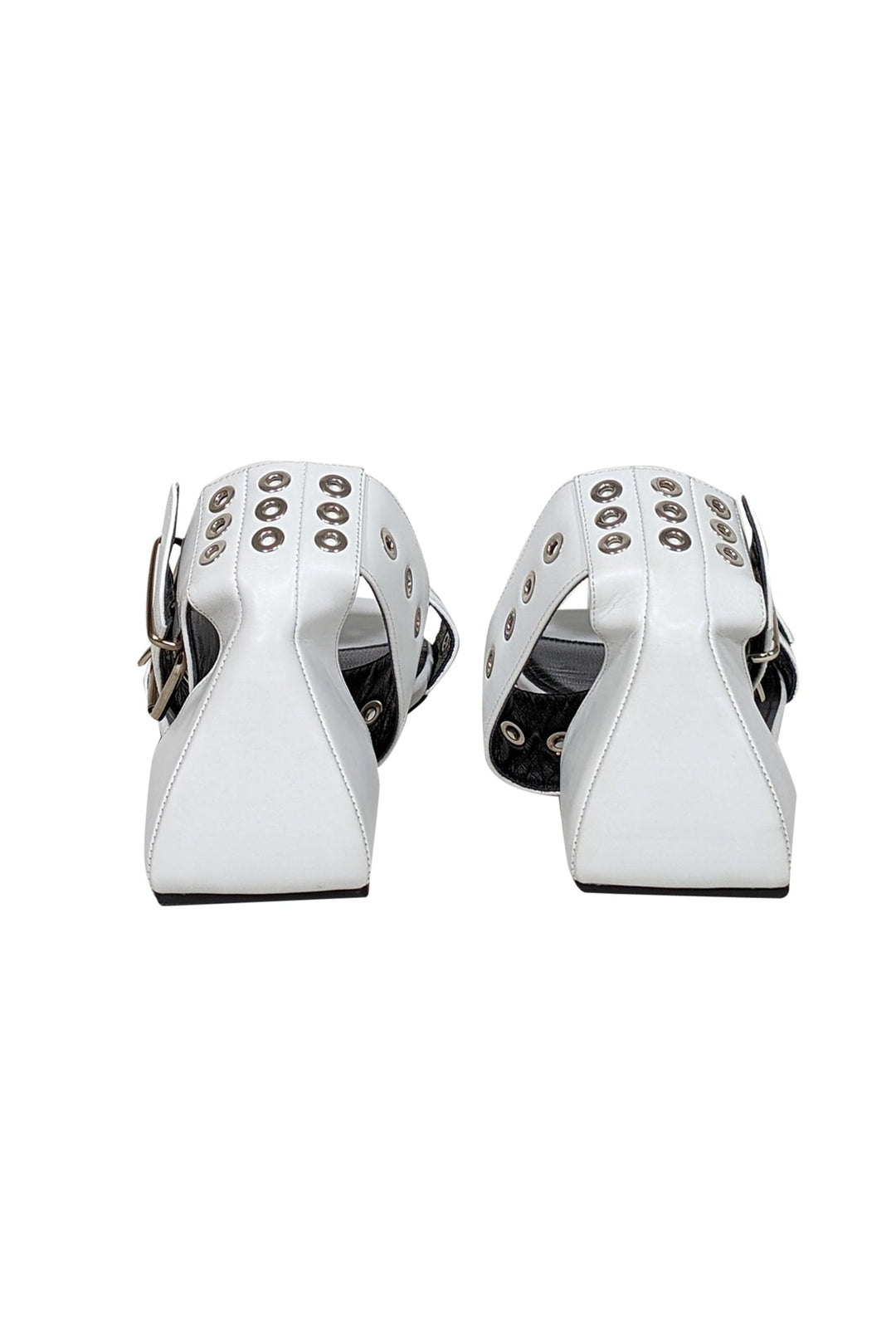 Top Quality Balenciaga - White Leather Strappy Buckle Detail Sandals Sz 10