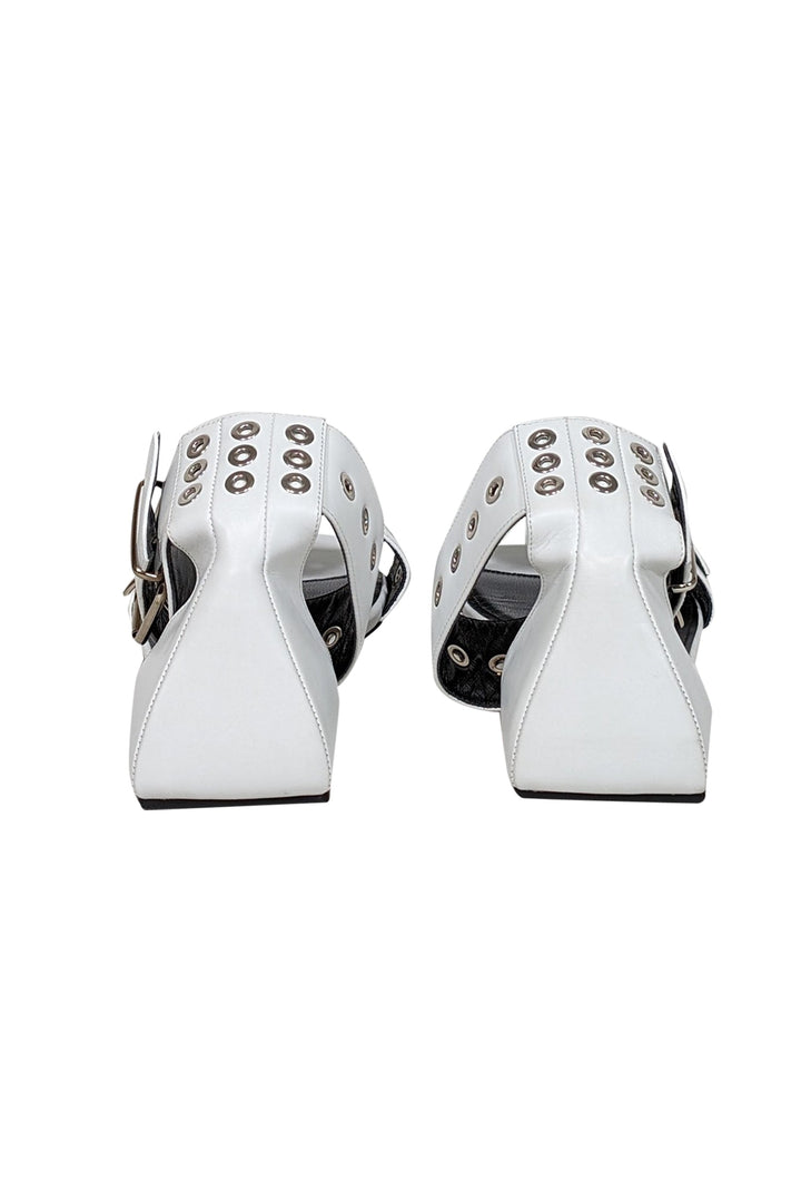 Top Quality Balenciaga - White Leather Strappy Buckle Detail Sandals Sz 10