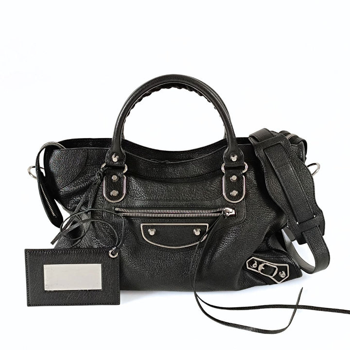 Top Quality Balenciaga Top Quality Balenciaga Top Quality Balenciaga Le City Metallic Medium shoulder bag in black leather