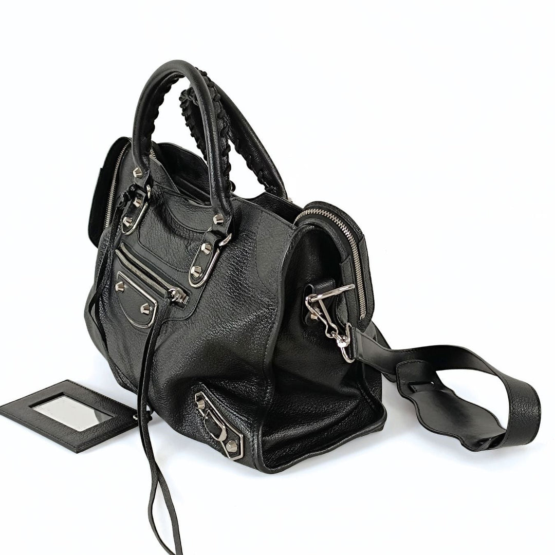 Top Quality Balenciaga Top Quality Balenciaga Top Quality Balenciaga Le City Metallic Medium shoulder bag in black leather