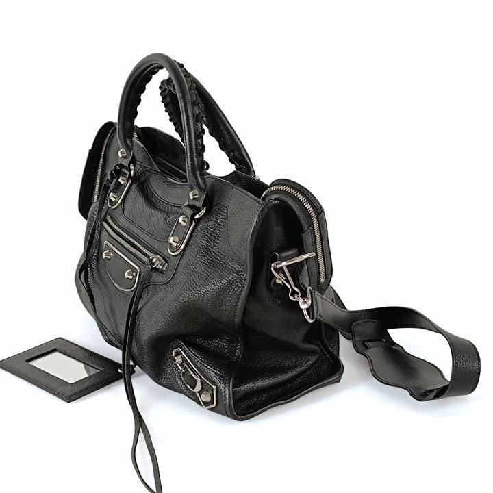 Top Quality Balenciaga Top Quality Balenciaga Top Quality Balenciaga Le City Metallic Medium shoulder bag in black leather
