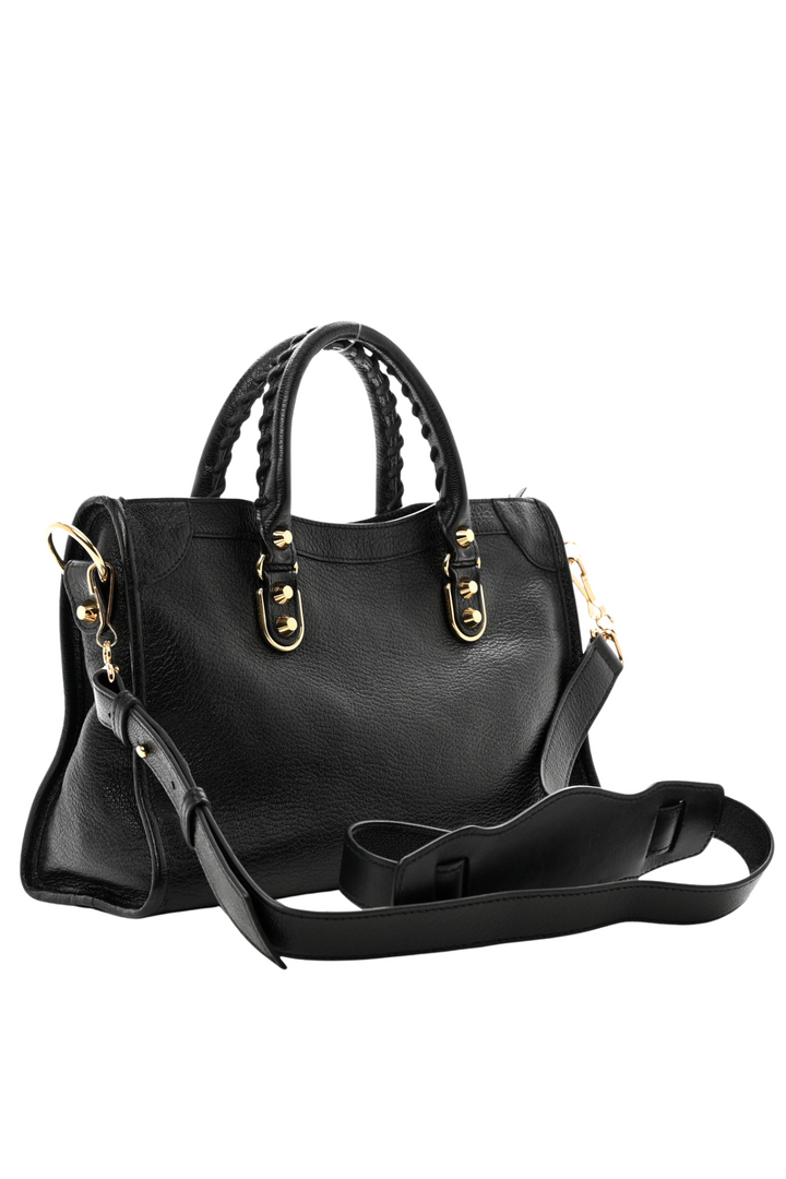 Top Quality Balenciaga Black Leather Metallic Edge City Tote