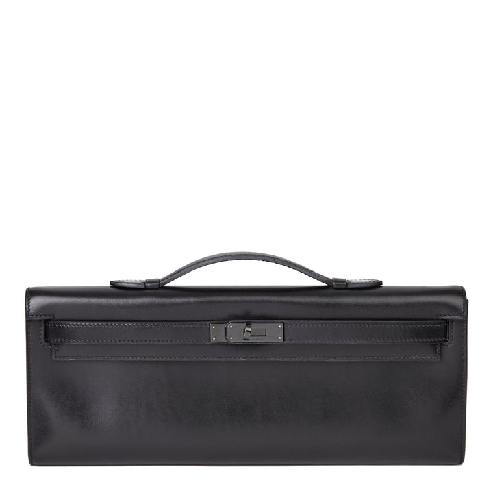 Top quality Hermes Black Box Calf Leather SO Black Kelly Cut Clutch
