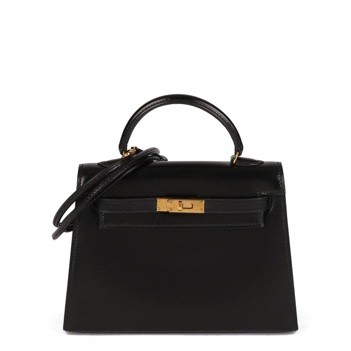 Top quality Hermes Black Box Calf Leather Vintage Kelly 15cm Sellier Shoulder Bag